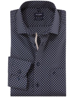 Olymp Olymp overhemd donkerblauw geprint borstzak