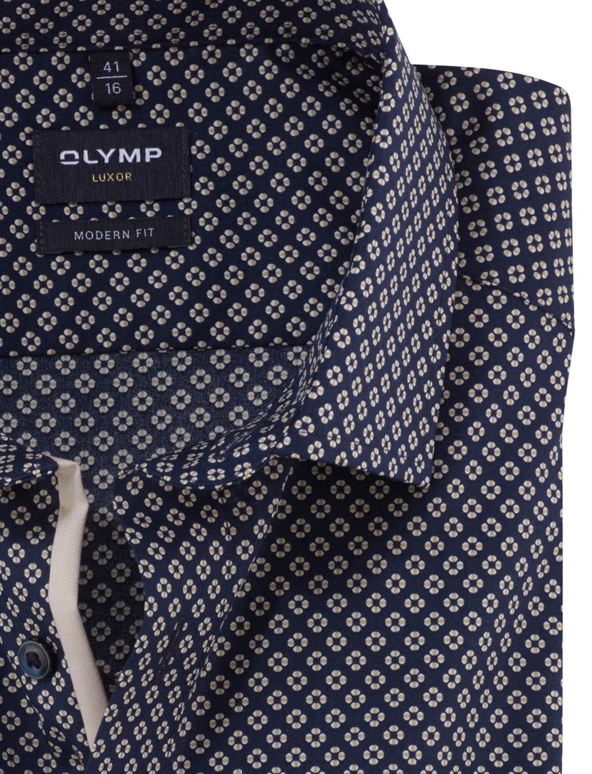 Olymp geprint overhemd modern fit donkerblauw
