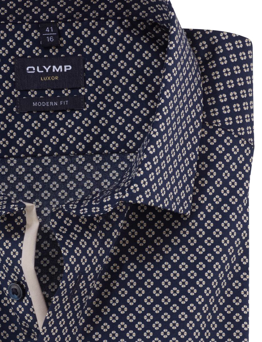 Olymp geprint overhemd modern fit donkerblauw