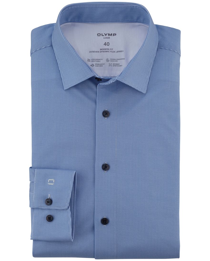 Olymp Luxor 24/Seven dynamic flex overhemd blauw print Modern Fit
