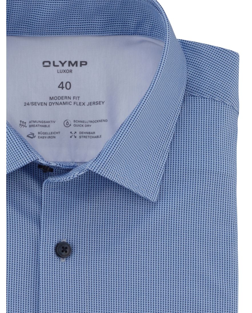 Olymp Luxor 24/Seven dynamic flex overhemd blauw print Modern Fit