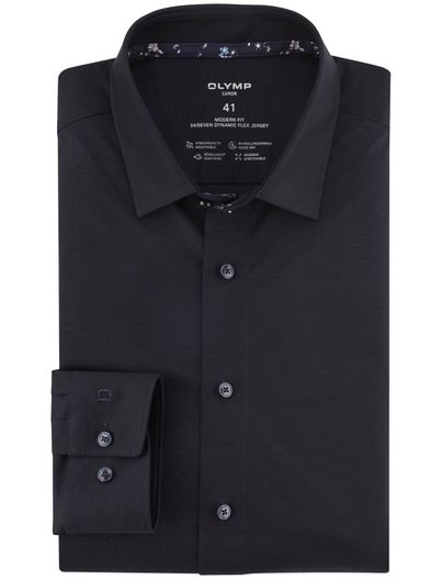 Olymp Olymp overhemd zwart effen Flex Jersey
