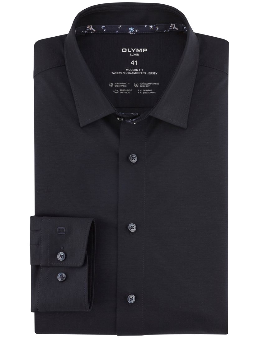 zwart effen Olymp Luxor 24/Seven overhemd Flex Jersey