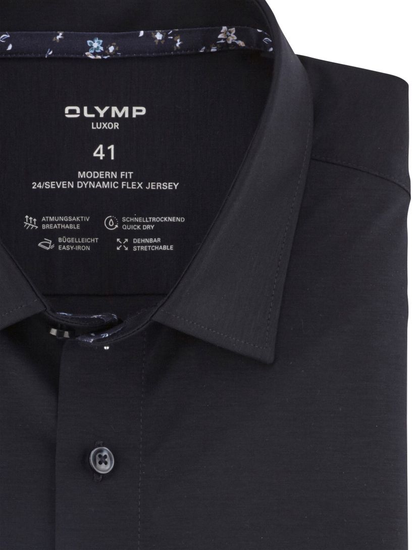zwart effen Olymp Luxor 24/Seven overhemd Flex Jersey