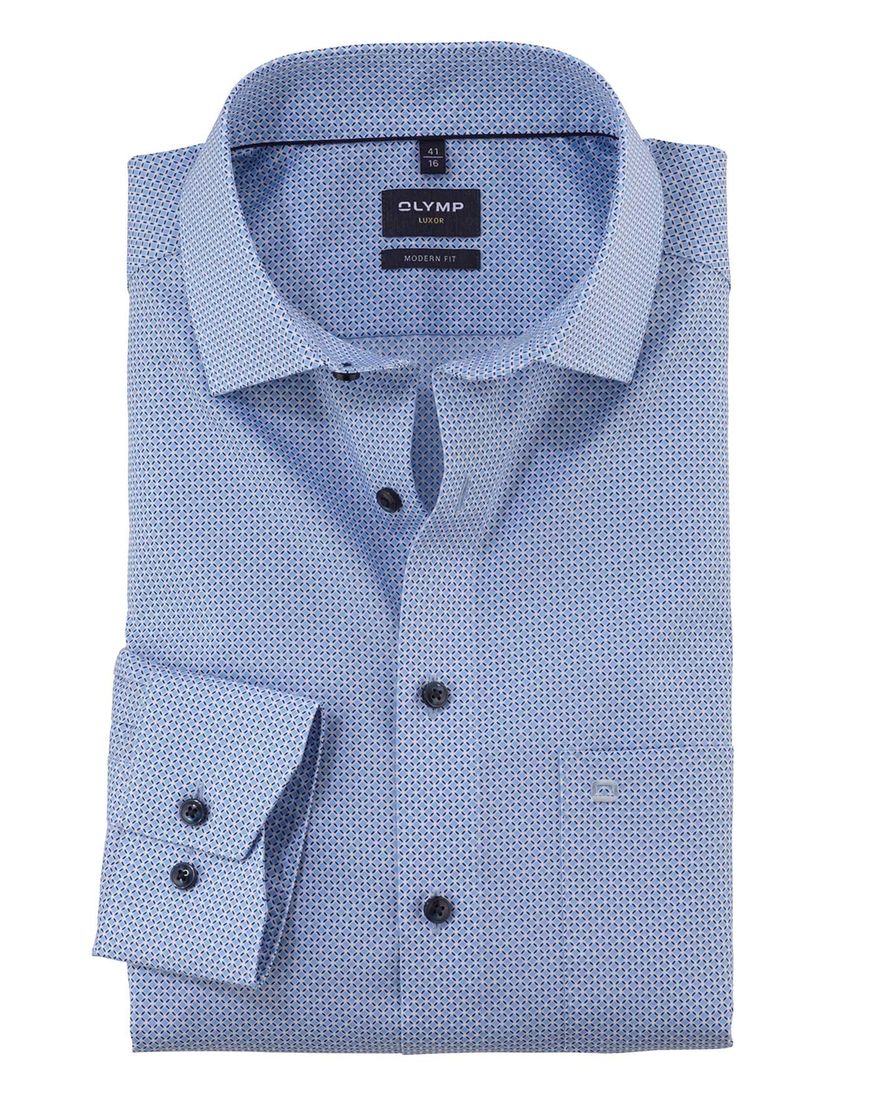 Olymp Luxor Modern Fit overhemd mouwlengte 7 blauw