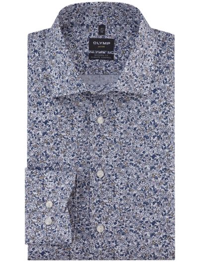 Olymp Olymp Luxor 24/Seven overhemd mouwlengte-7 blauw geprint