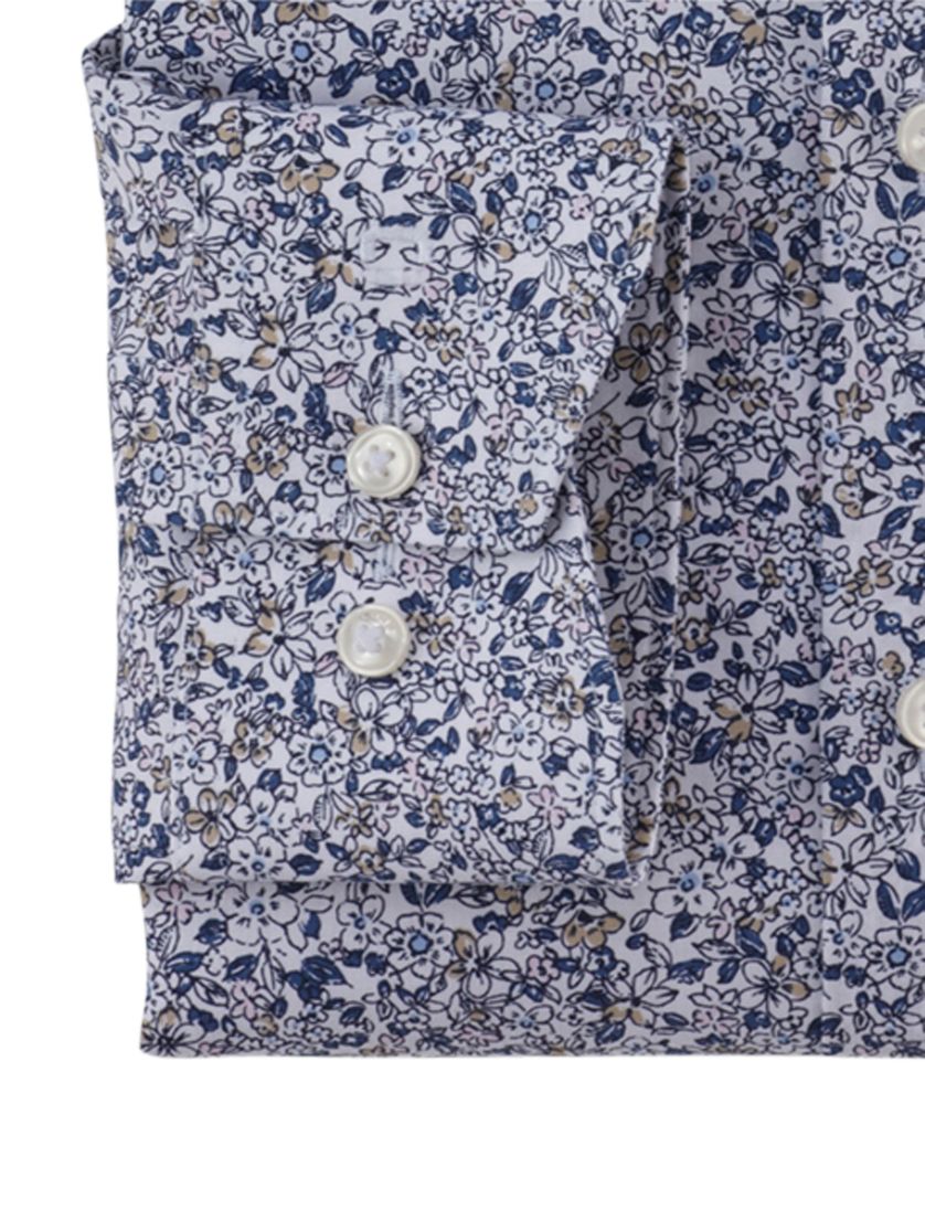blauw geprint Olymp Luxor 24/Seven overhemd mouwlengte-7
