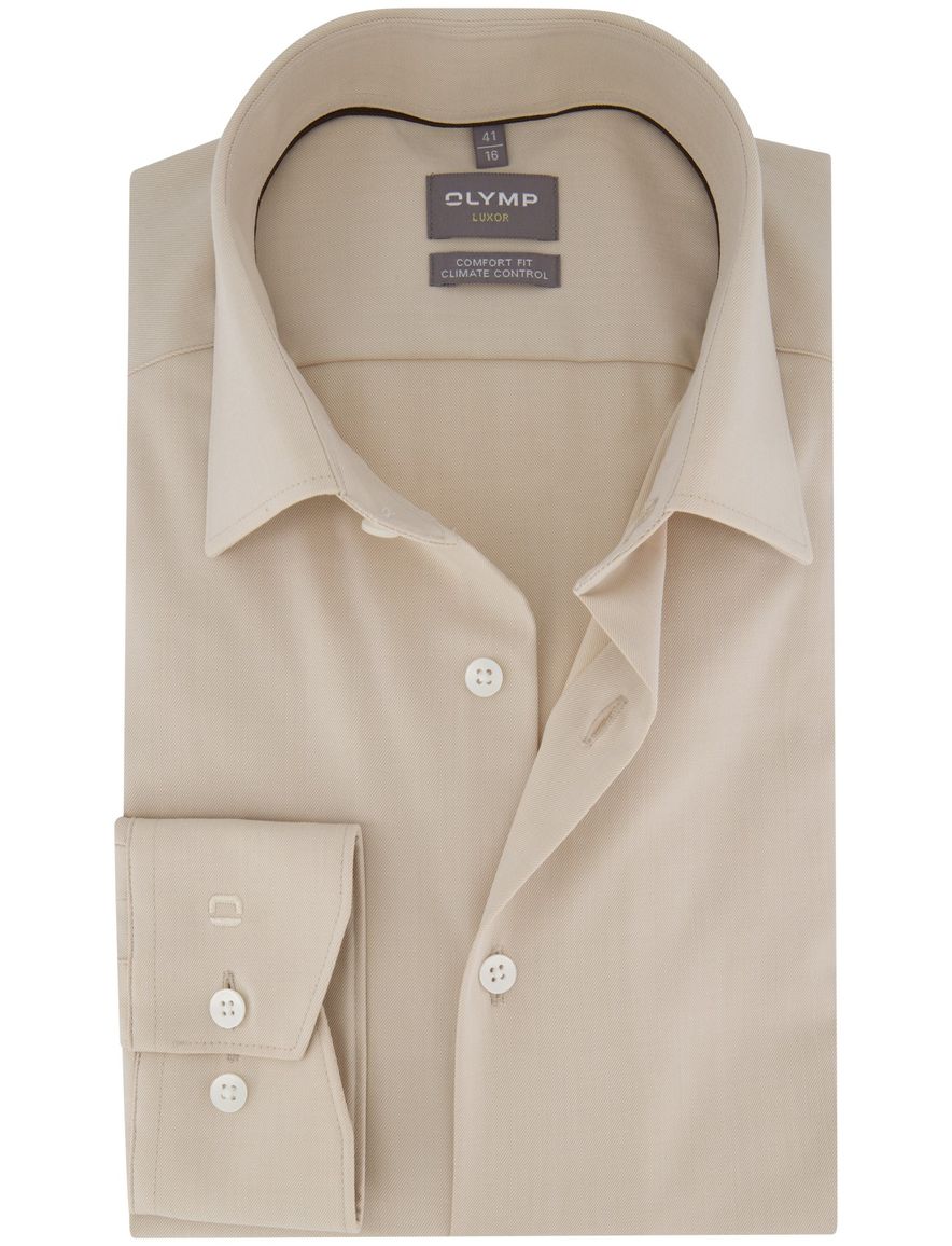 Olymp overhemd beige effen wijde fit katoen