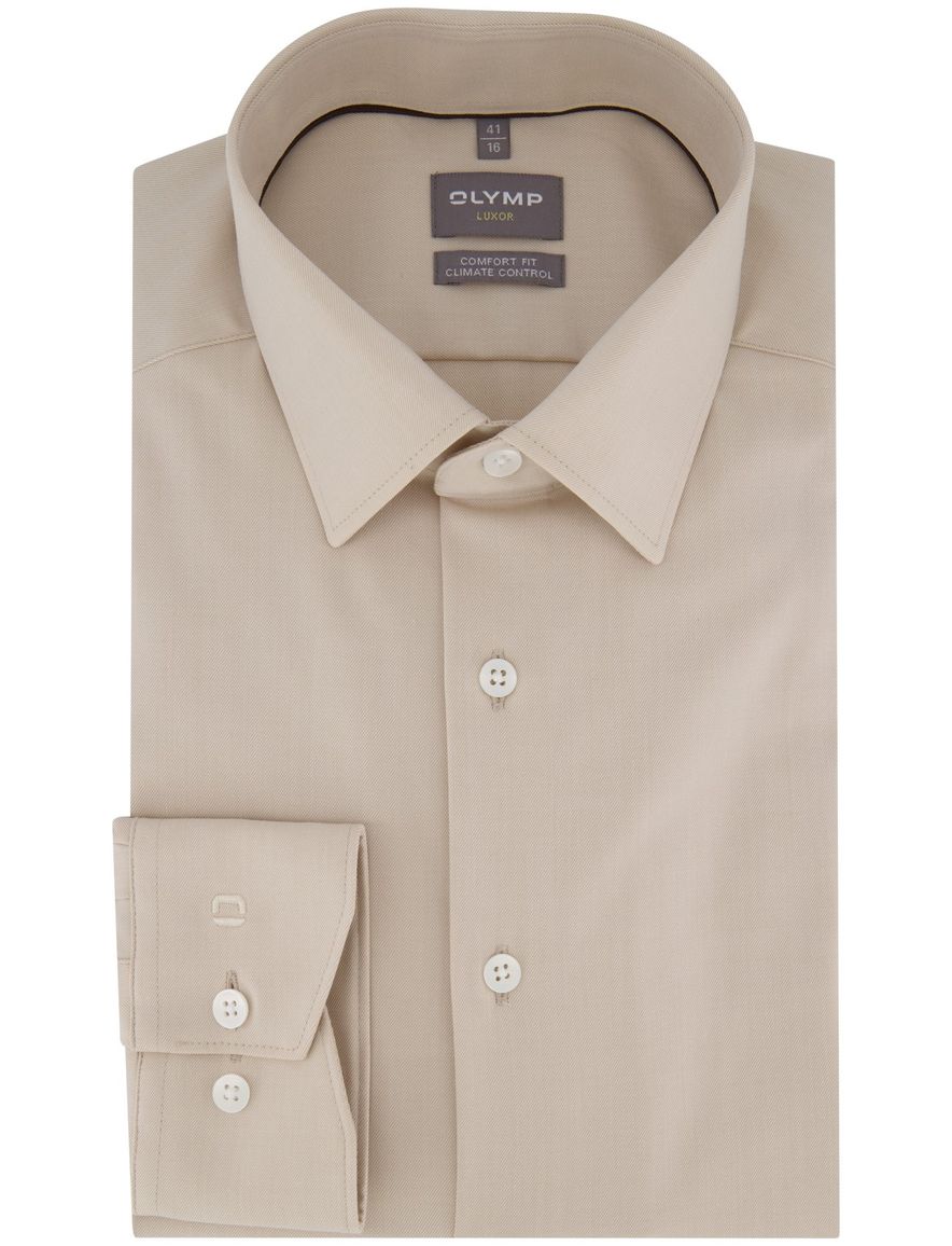 Olymp overhemd beige effen wijde fit katoen