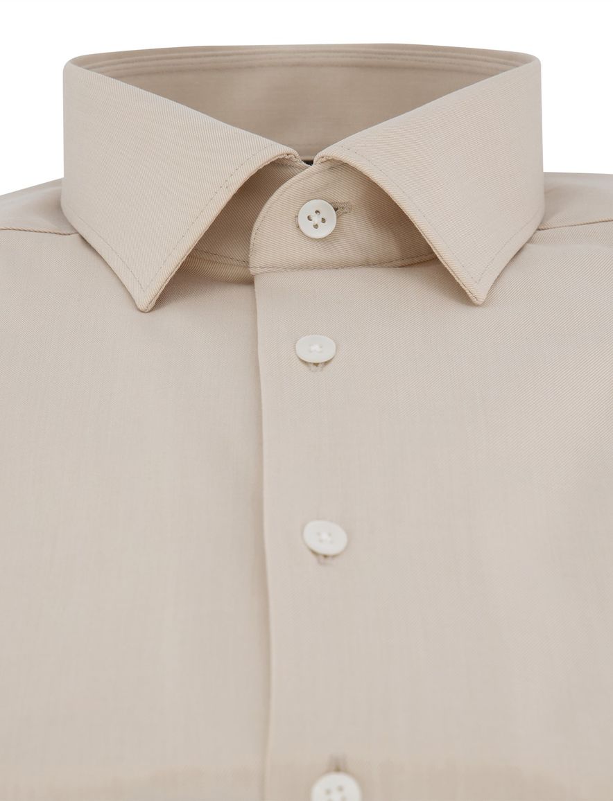 Olymp overhemd beige effen wijde fit katoen