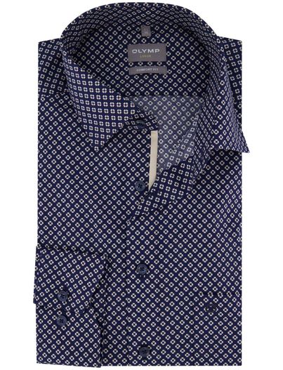 Olymp Olymp overhemd donkerblauw geprint wijde fit