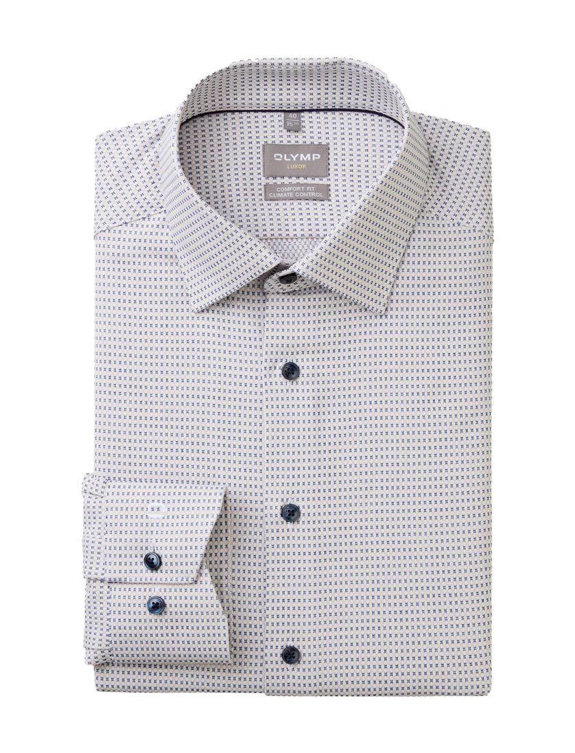 Olymp Luxor 24/Seven geprint overhemd beige blauw