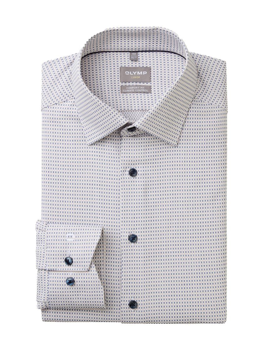 Olymp Luxor 24/Seven geprint overhemd beige blauw