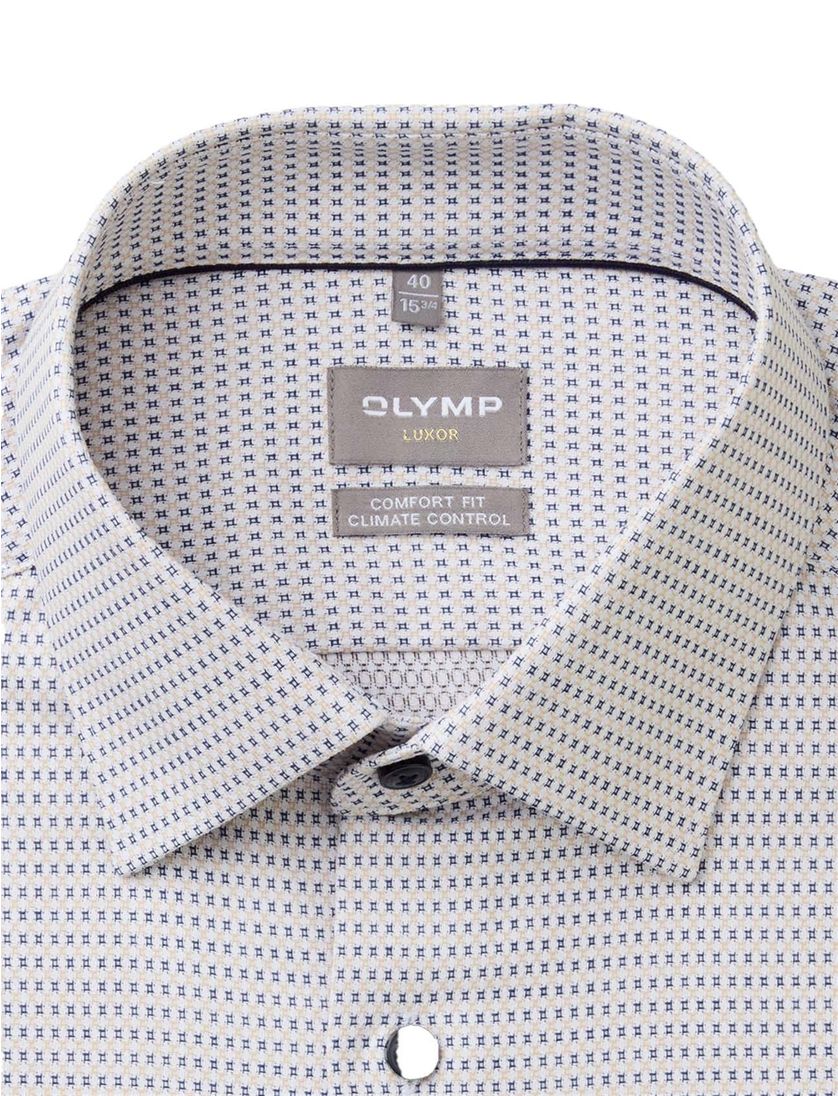 Olymp Luxor 24/Seven geprint overhemd beige blauw