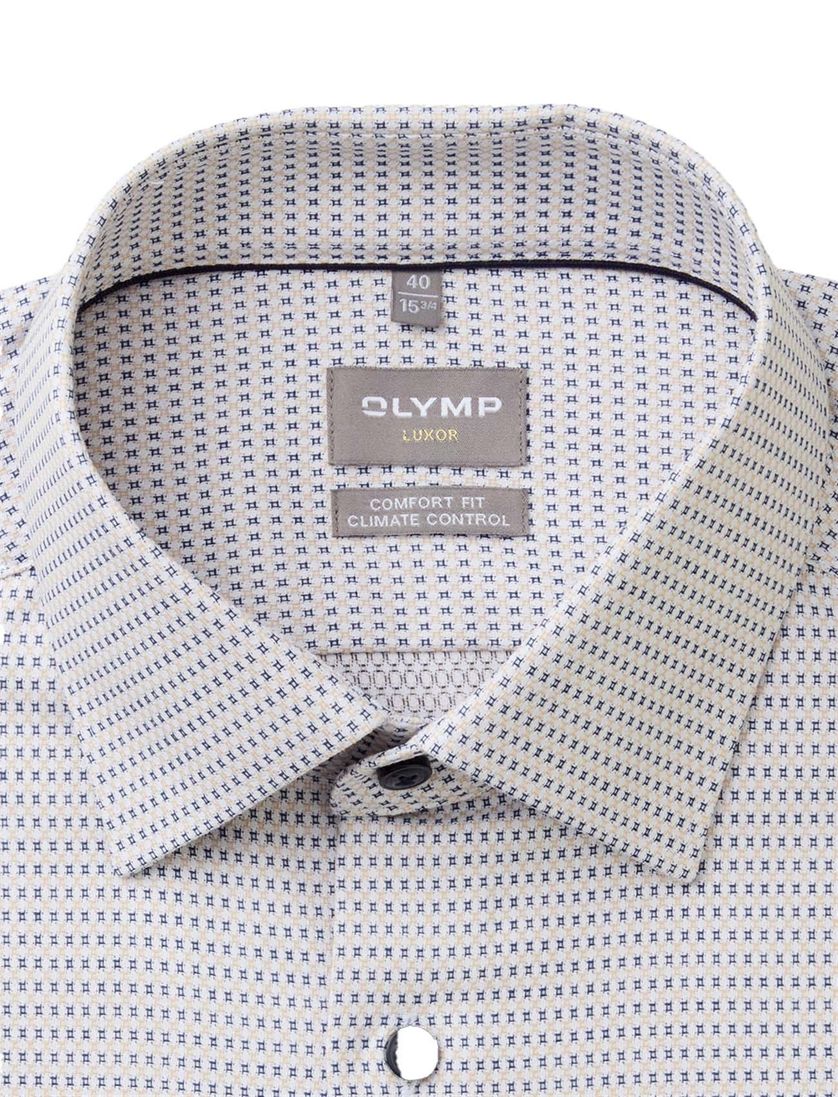Olymp Luxor 24/Seven geprint overhemd beige blauw