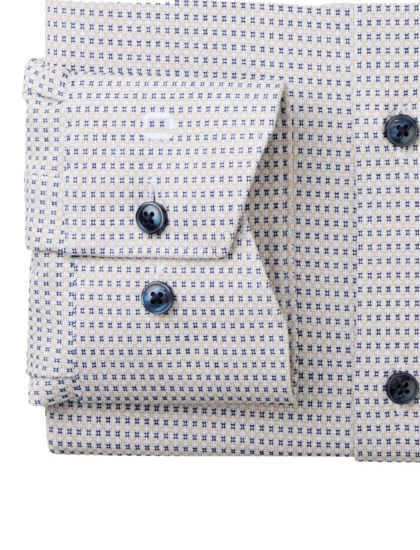 Olymp Luxor 24/Seven geprint overhemd beige blauw