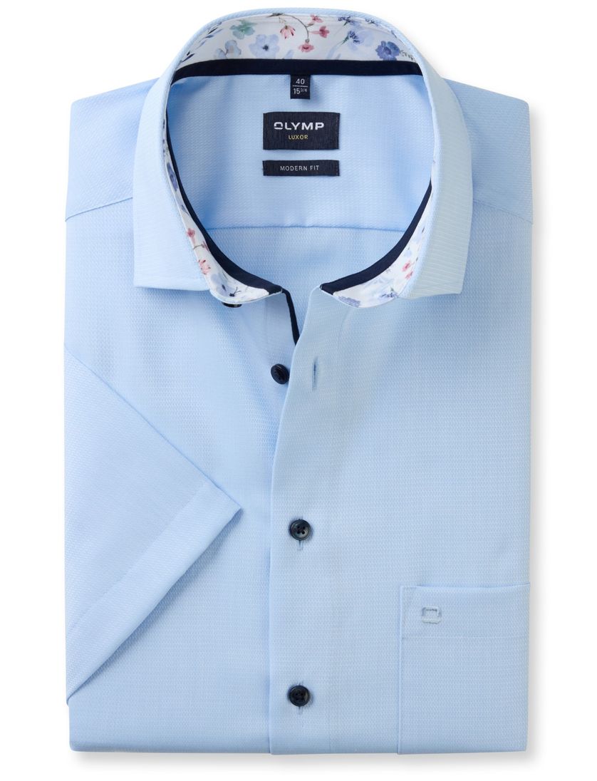overhemd Olymp Modern Fit korte mouw lichtblauw katoen