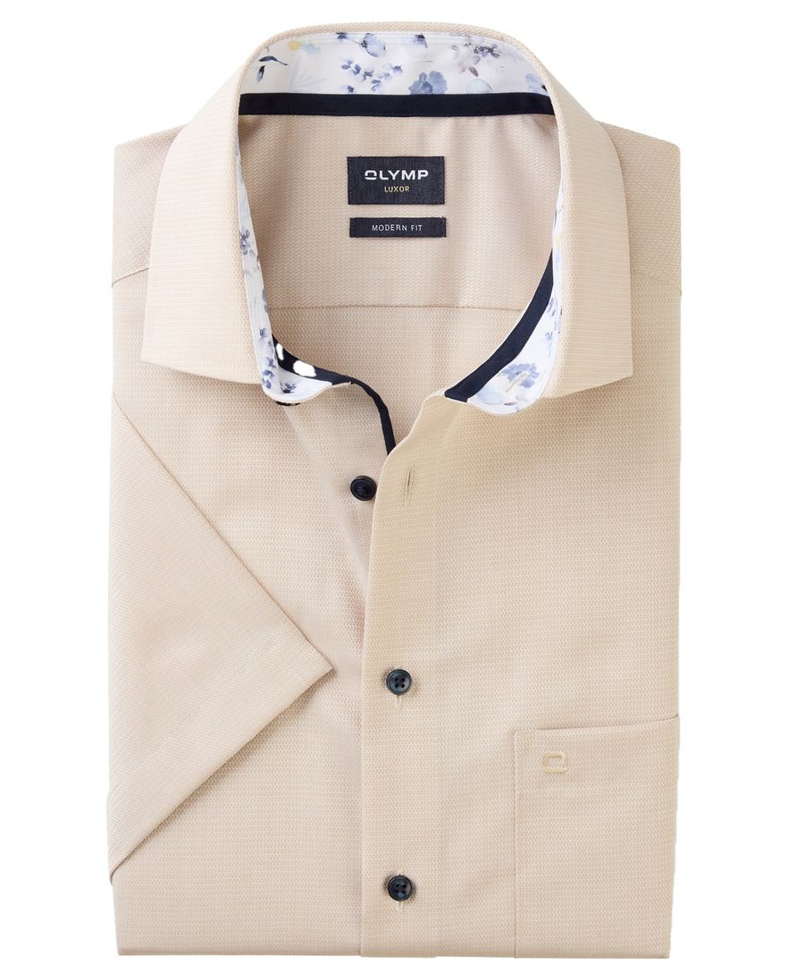 Olymp overhemd korte mouw beige effen normale fit