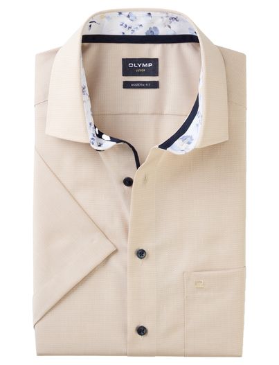 Olymp overhemd korte mouw beige Olymp Luxor Comfort Fit