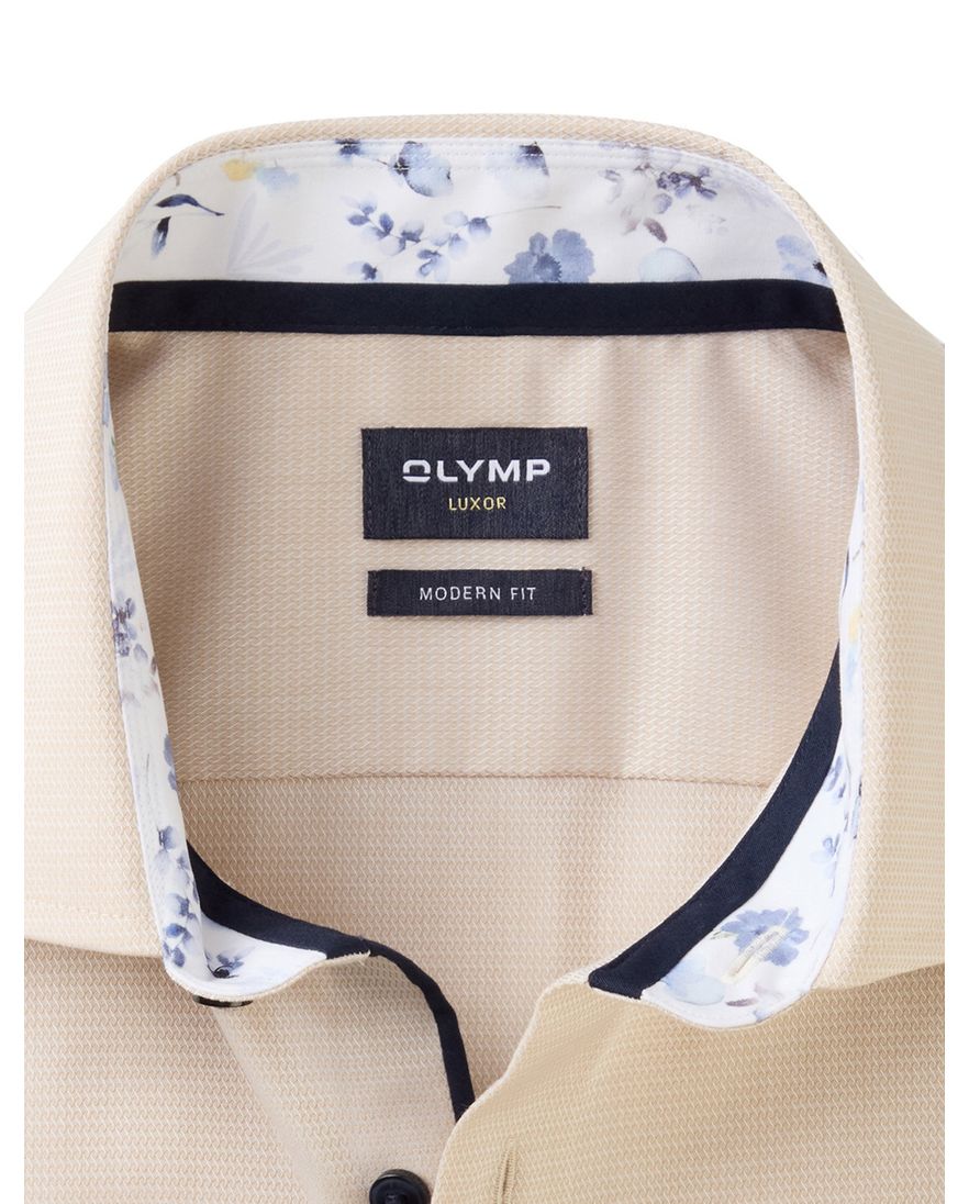 Olymp overhemd korte mouw beige effen normale fit