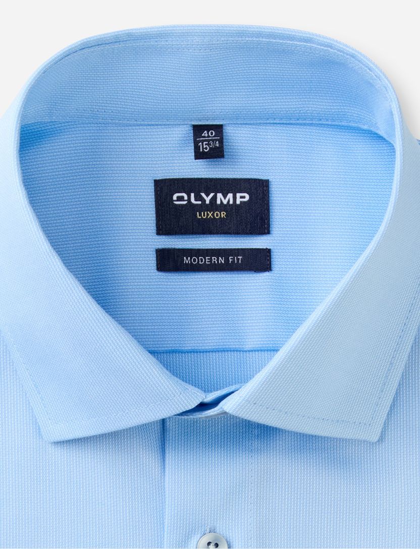 Olymp effen blauw katoen overhemd normale fit strijkvrij