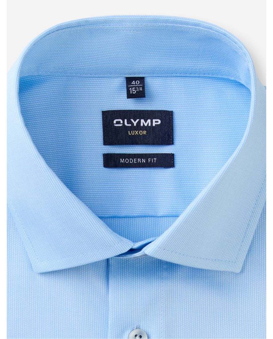 Olymp effen blauw korte mouw overhemd normale fit strijkvrij