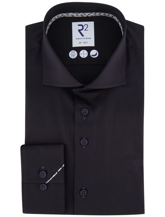 R2 overhemd zwart effen katoen