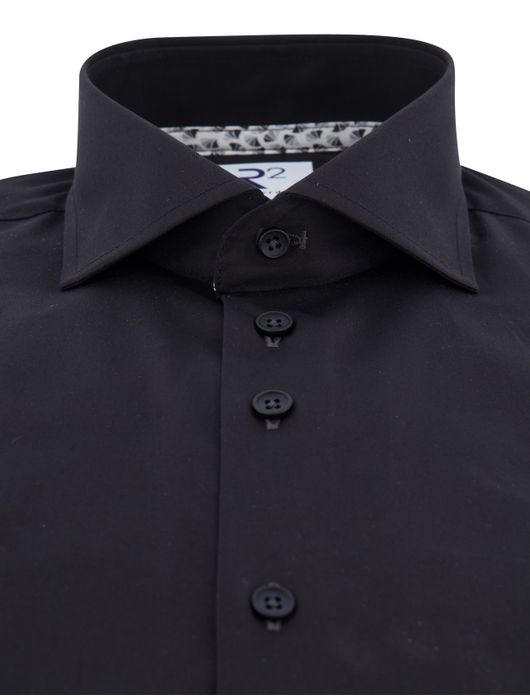 R2 overhemd zwart effen katoen