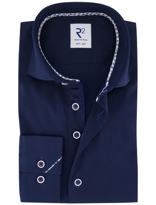 R2 overhemd navy ml7 effen