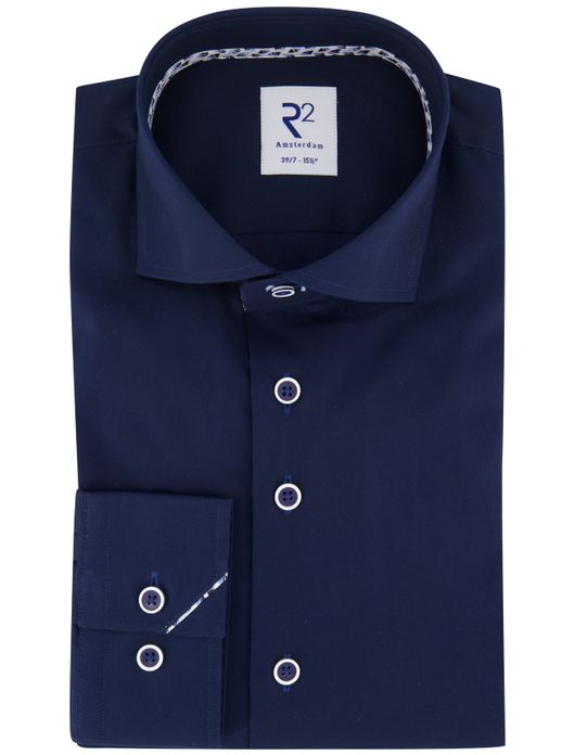 R2 overhemd navy ml7 effen