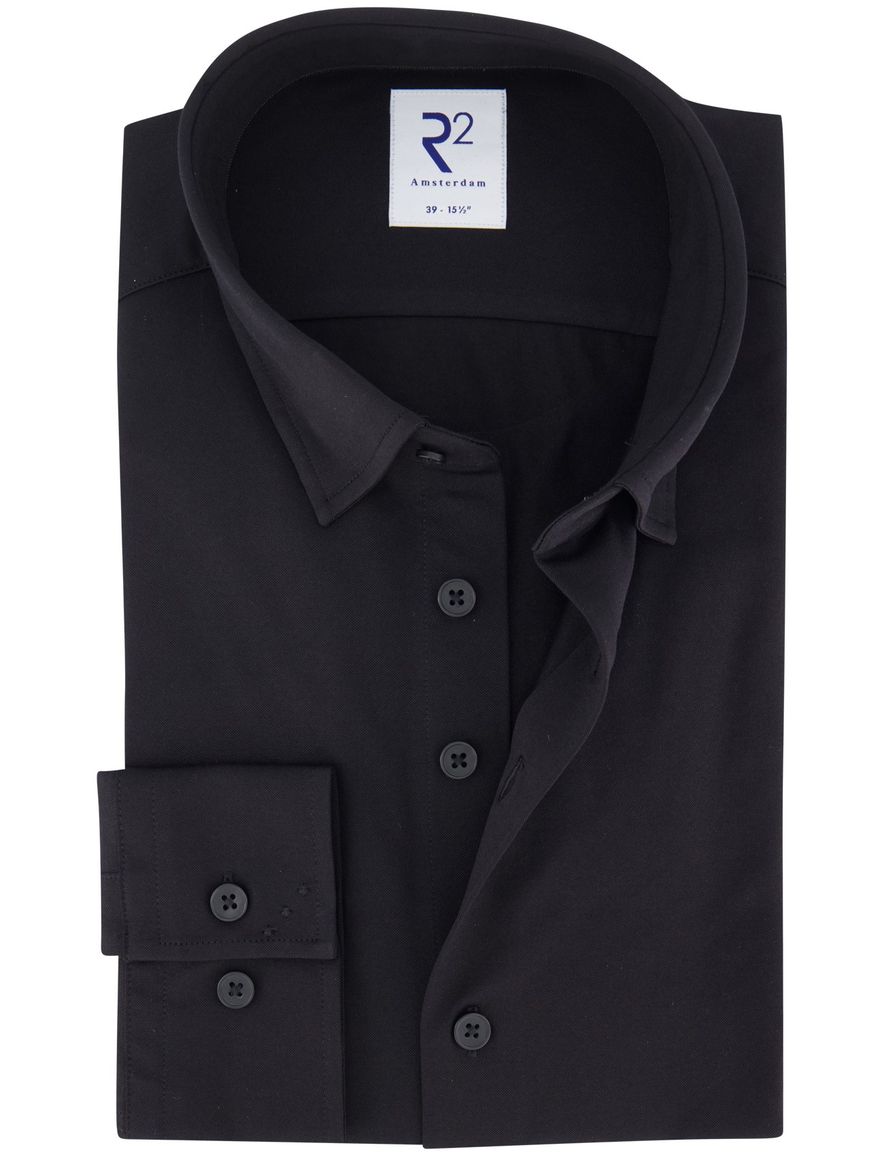 R2 overhemd zwart button-under