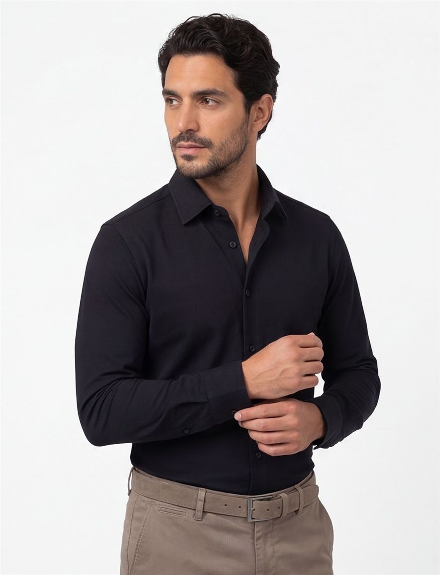 R2 overhemd zwart button-under