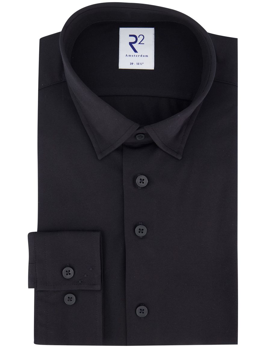 R2 overhemd zwart button-under