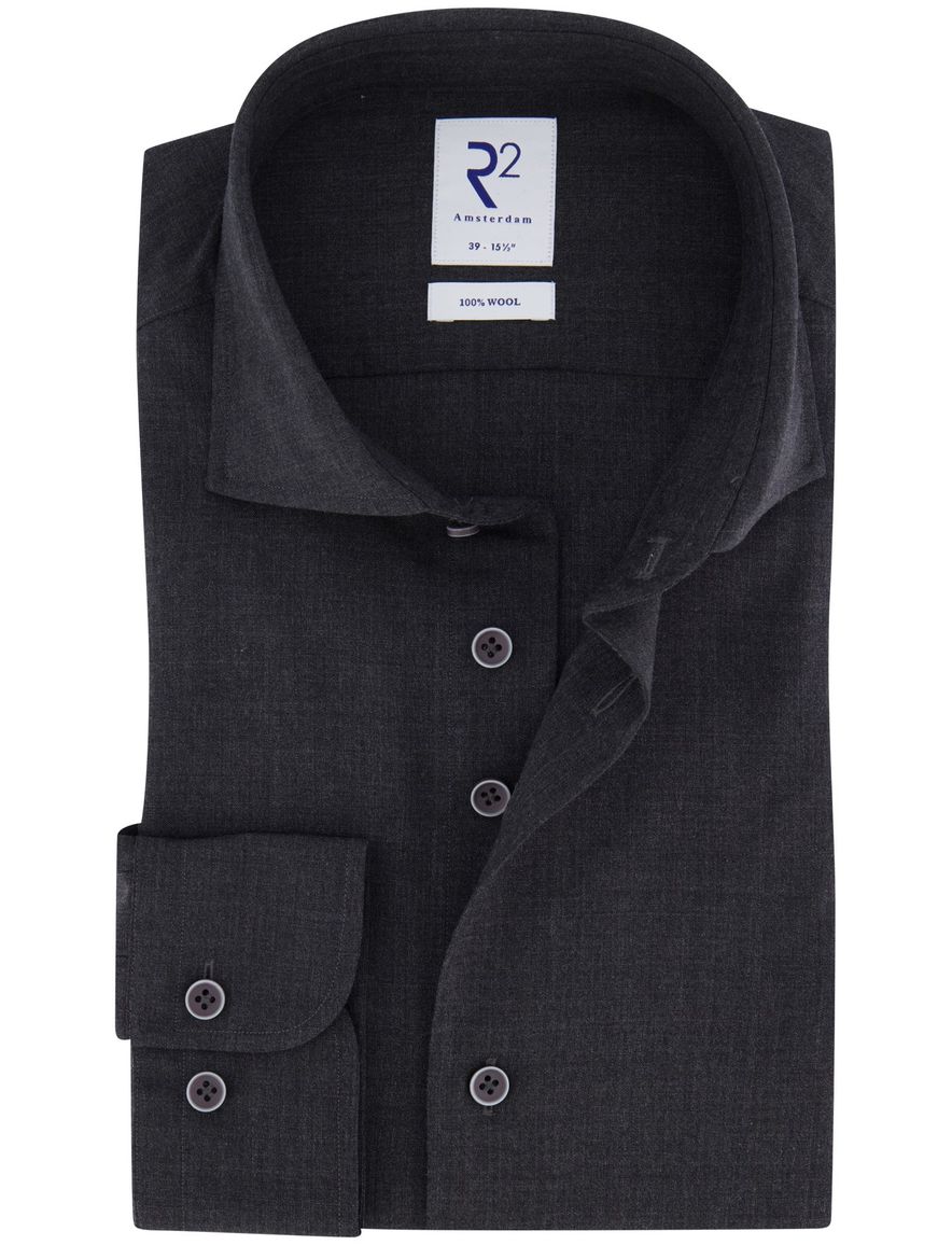 R2 overhemd donkergrijs wol