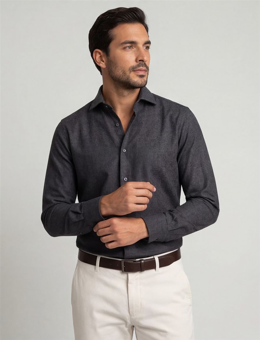 R2 overhemd donkergrijs wol