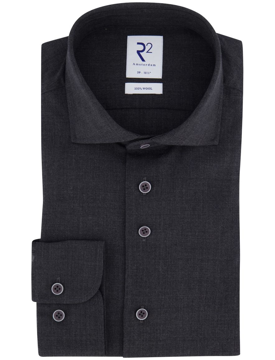 R2 overhemd donkergrijs wol