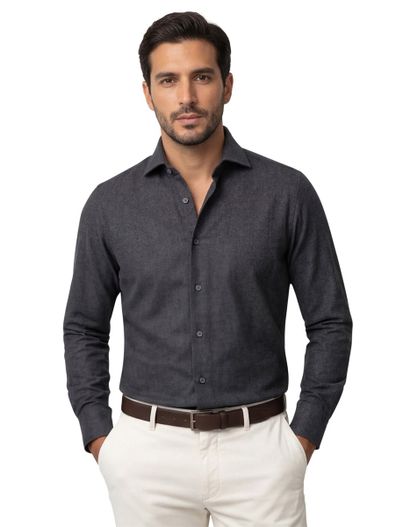 R2 R2 overhemd donkergrijs wol wide collar