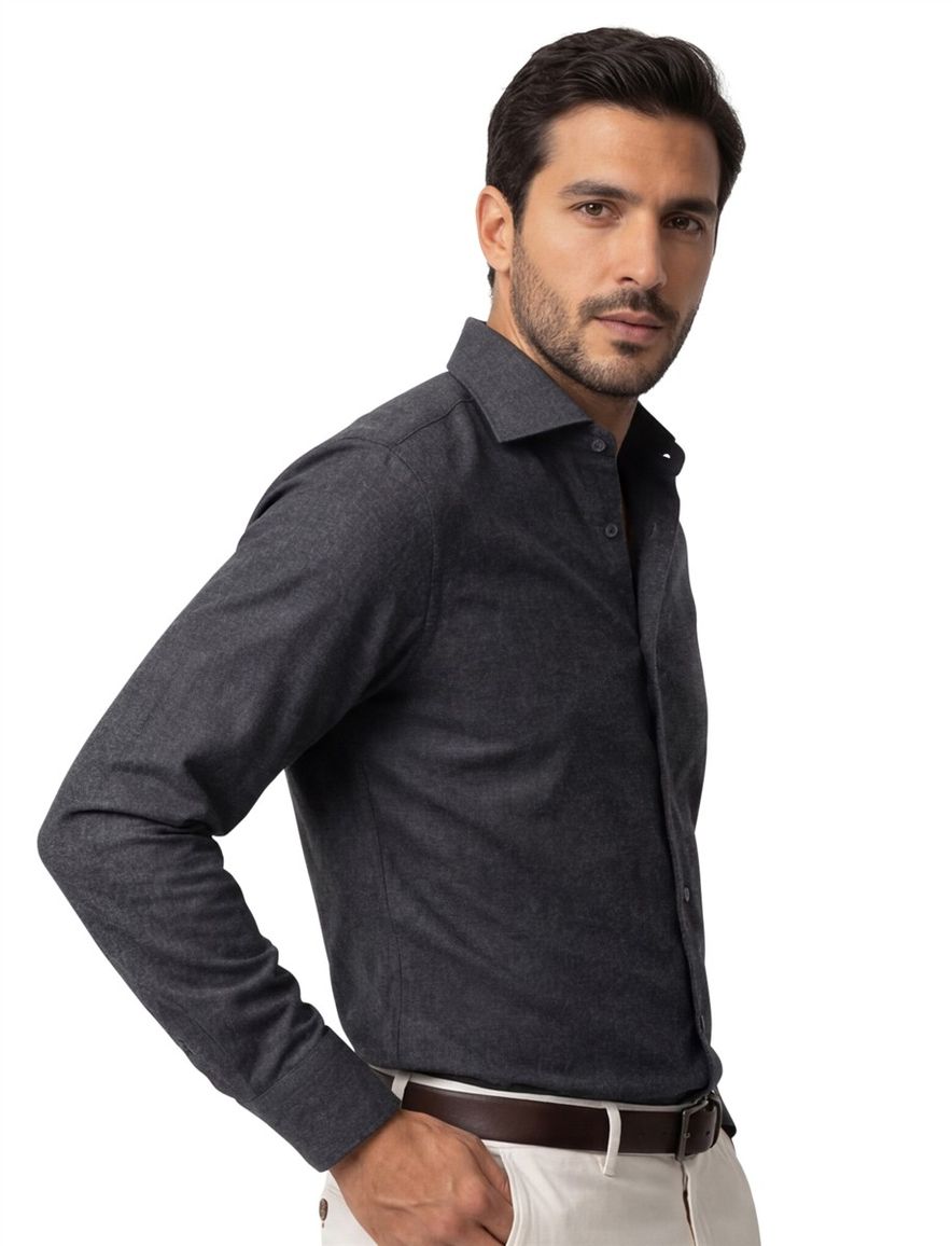 R2 overhemd donkergrijs wol