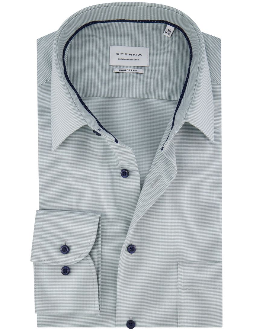 Eterna overhemd groen lange mouw met borstzak