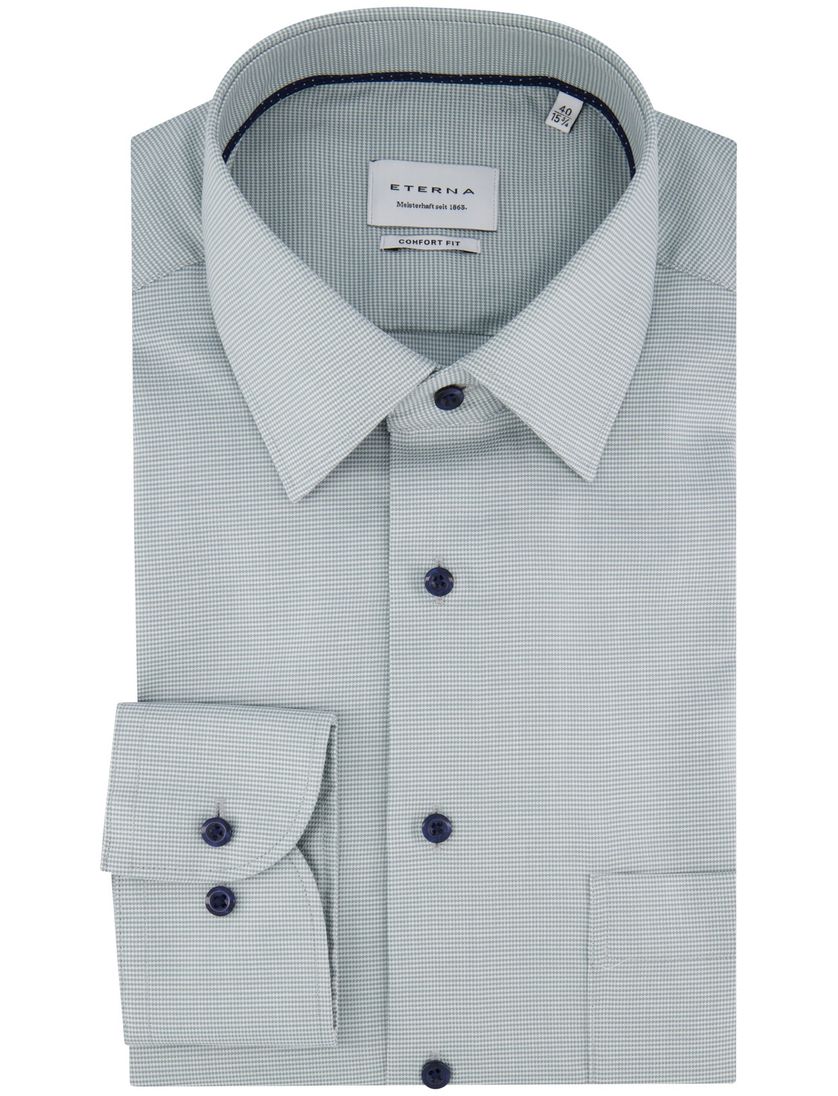 Eterna overhemd groen lange mouw met borstzak