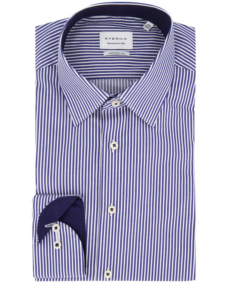 Eterna overhemd gestreept blauw wijde fit
