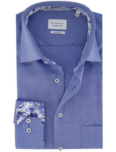 Eterna Eterna overhemd blauw comfort fit effen borstzak
