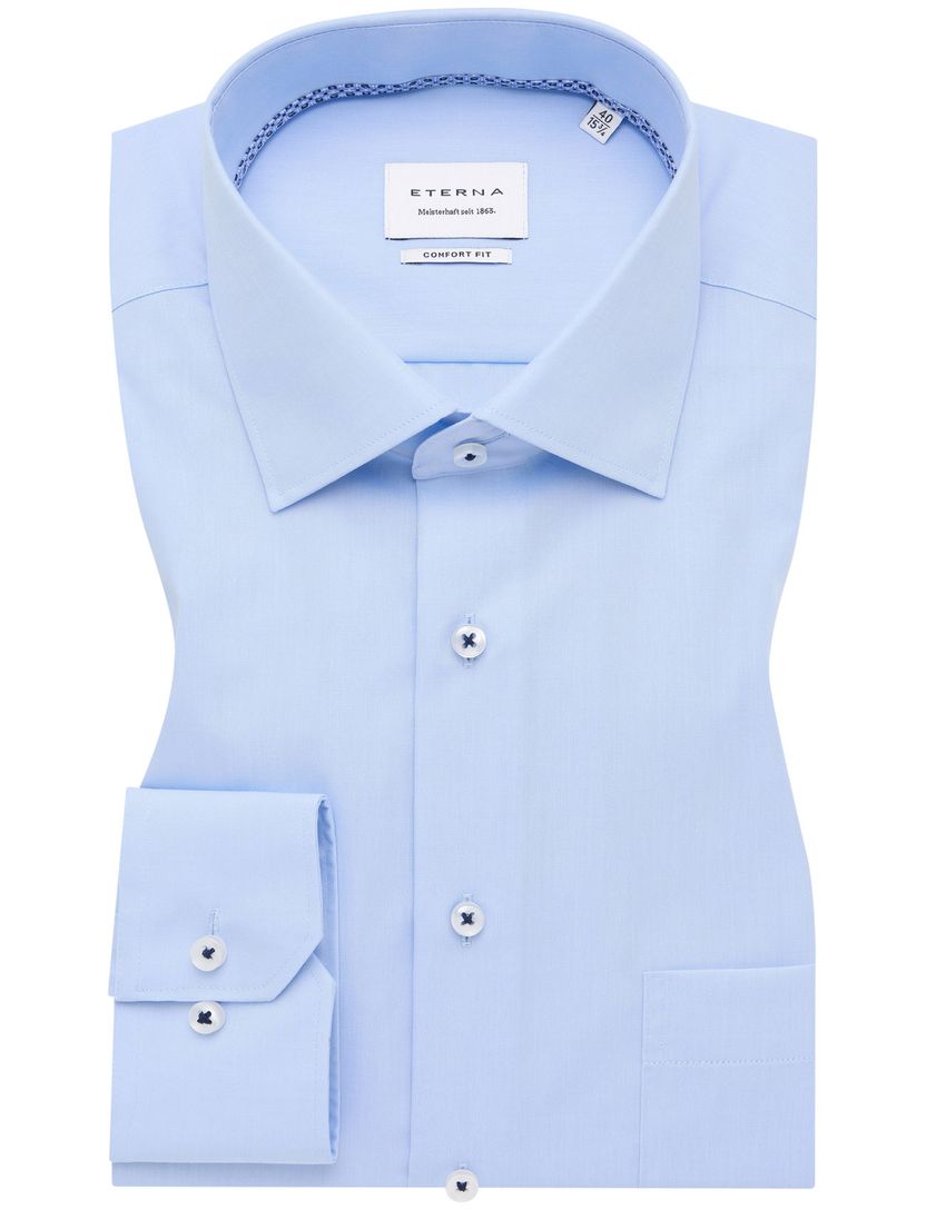 Eterna overhemd lichtblauw borstzak katoen