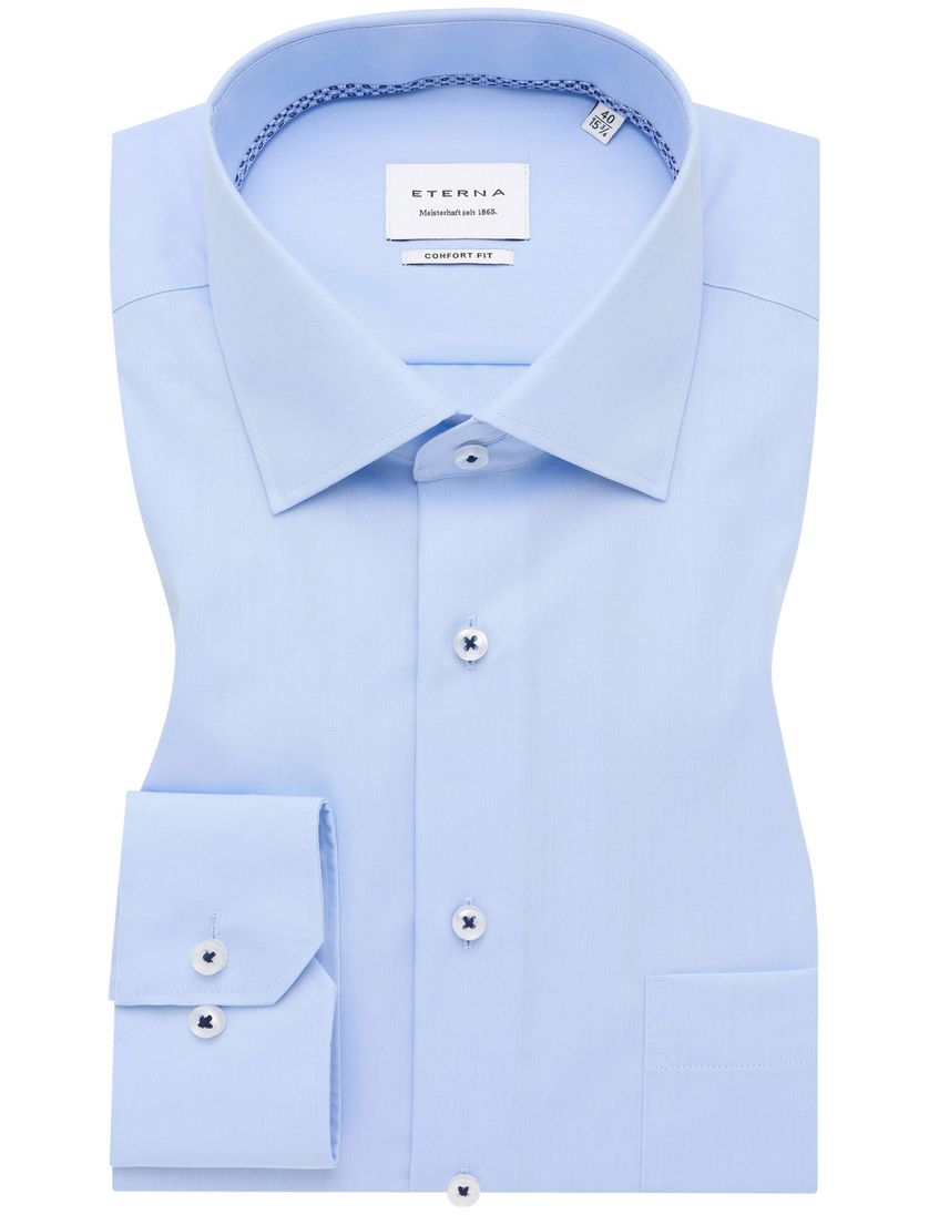Eterna overhemd lichtblauw borstzak katoen