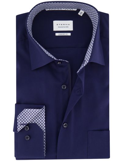 Eterna Eterna Comfort fit overhemd donkerblauw borstzak effen