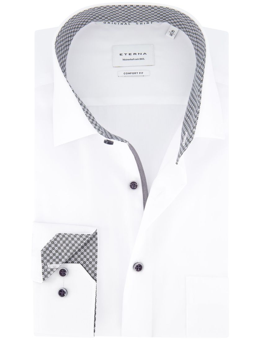 Eterna overhemd wit strijkvrij mouwlengte 7 borstzak