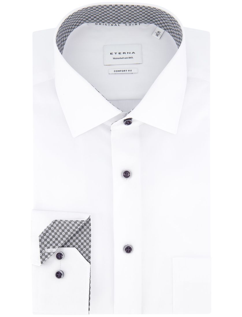 Eterna overhemd wit strijkvrij mouwlengte 7 borstzak