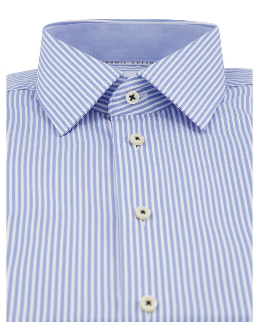 Eterna overhemd blauw gestreept comfort fit ml 7 strijkvrij