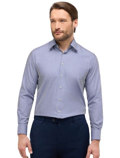 Eterna Eterna donkerblauw gestreept mouwlengte 7 overhemd comfort fit