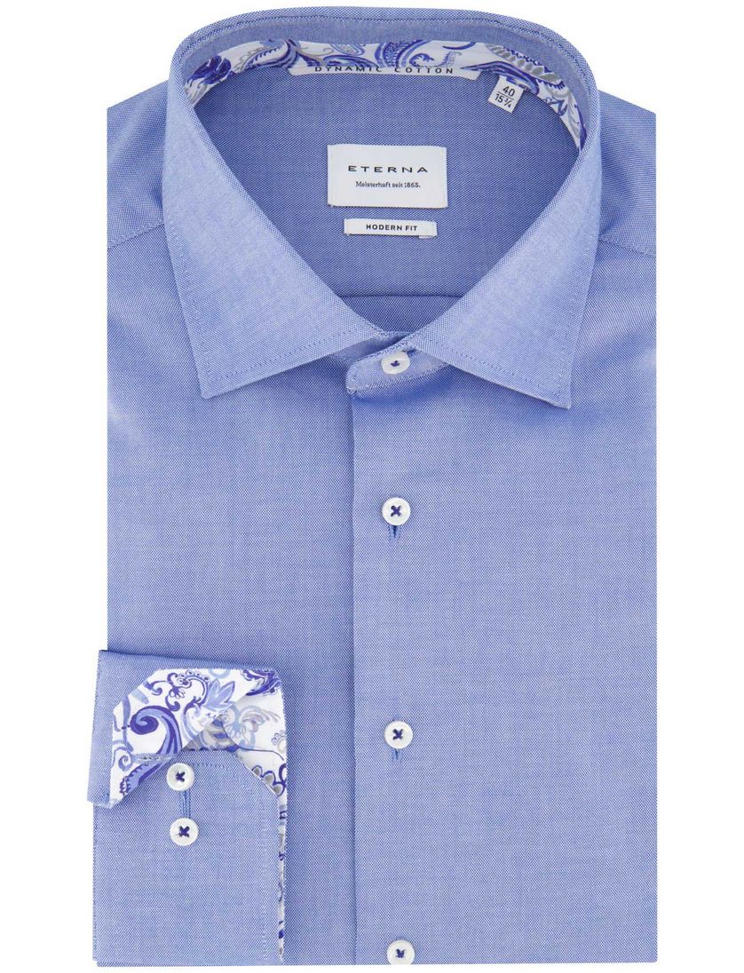 Eterna overhemd blauw modern fit effen katoen